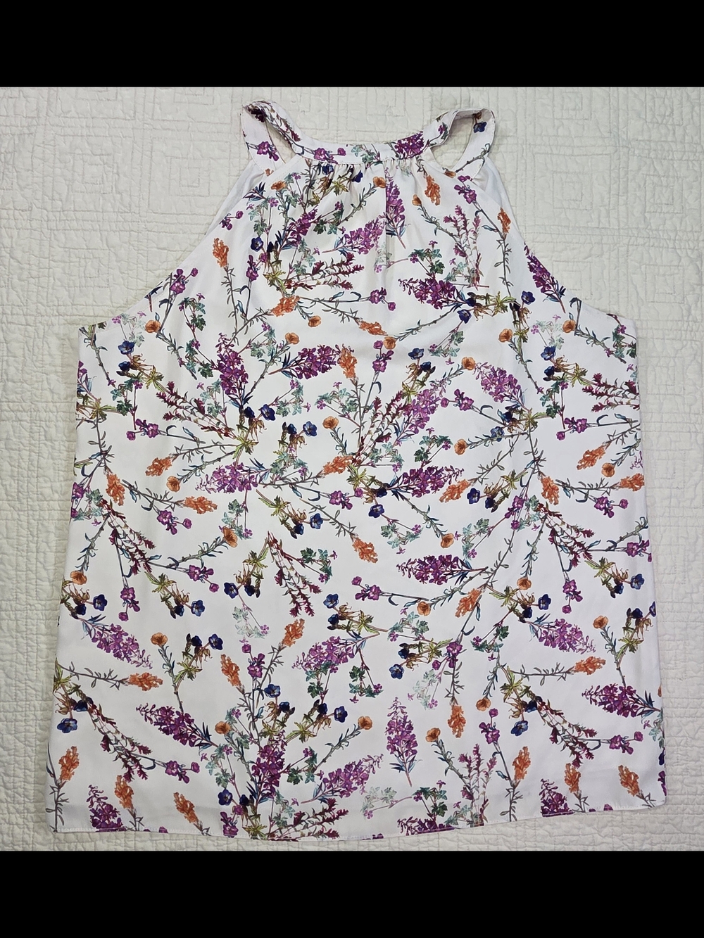 Kenar Floral Sleeveless Blouse Halter Racerback Split V-Neck Tank Pleated Size S - Picture 2 of 9